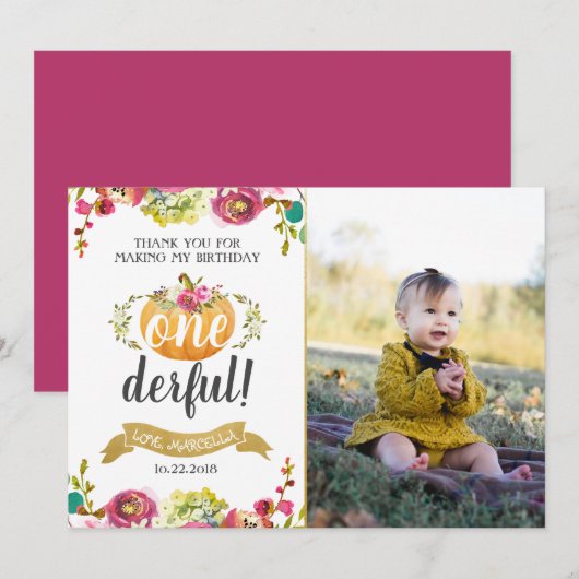 Little Pumpkin First Birthday Dank u voor uw uitno Kaart (Voorkant / Achterkant)