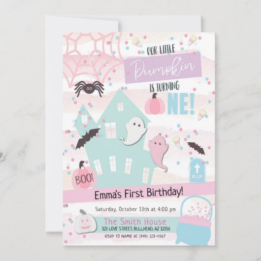 Little Pumpkin First Birthday Halloween Pastel Kaart (Voorkant)