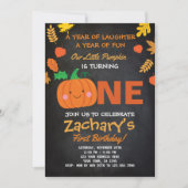 Little Pumpkin First Birthday Invitation, Black Kaart (Voorkant)