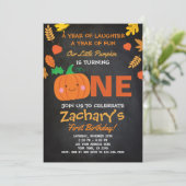 Little Pumpkin First Birthday Invitation, Black Kaart (Staand voorkant)