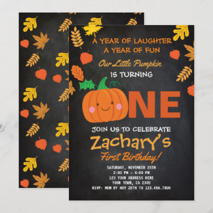 Little Pumpkin First Birthday Invitation, Black Kaart