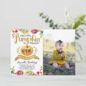 Little Pumpkin First Birthday Invitation Kaart (Staand voorkant)