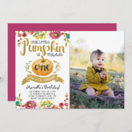 Little Pumpkin First Birthday Invitation Kaart
