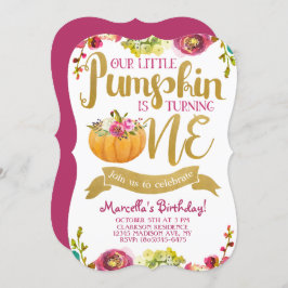 Little Pumpkin First Birthday Invitation Kaart