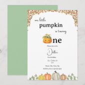 Little Pumpkin First Birthday Invitation Kaart (Voorkant / Achterkant)