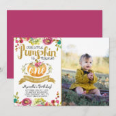 Little Pumpkin First Birthday Invitation Kaart (Voorkant / Achterkant)