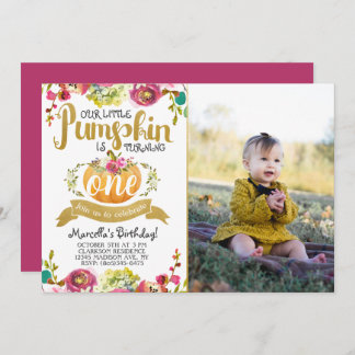 Little Pumpkin First Birthday Invitation Kaart