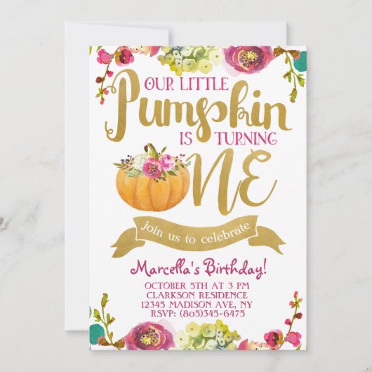 Little Pumpkin First Birthday Invitation Kaart (Voorkant)
