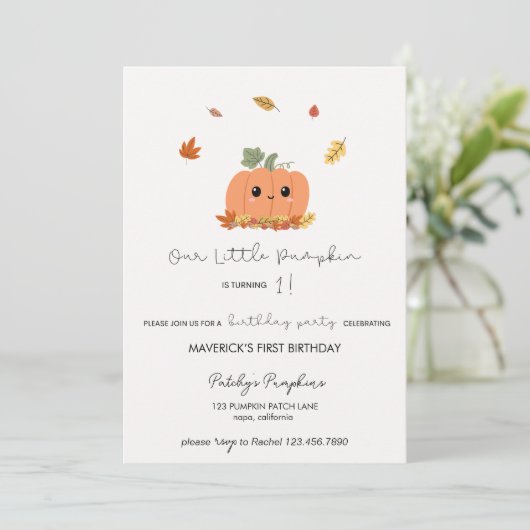 Little Pumpkin First Birthday Invitation Kaart (Staand voorkant)