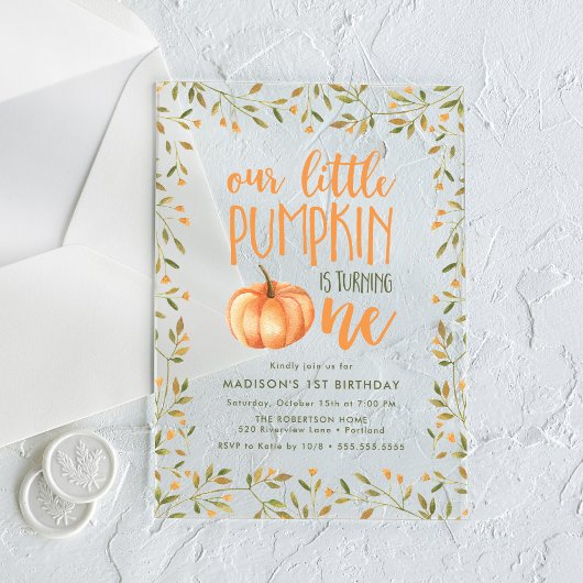 Little Pumpkin First Birthday Party Acryl Uitnodigingen