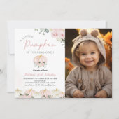 Little Pumpkin First Birthday Party Foto Kaart (Voorkant)