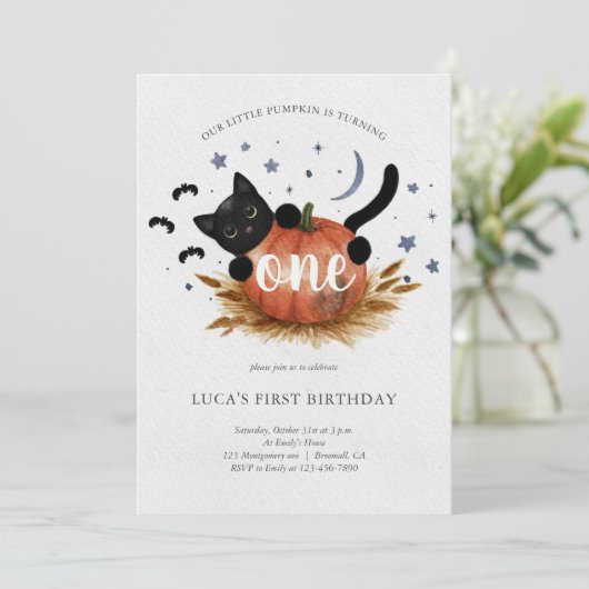 Little Pumpkin First Birthday Party Invitation Kaart (Staand voorkant)