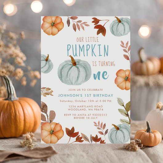 Little Pumpkin First Birthday Party Invitation Kaart