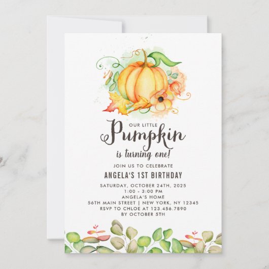 Little Pumpkin First Birthday Party Kaart (Voorkant)
