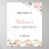 Little Pumpkin First Birthday Party Welkomstbord Poster (Voorkant)