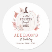Little Pumpkin First Birthday Ronde Sticker (Voorkant)