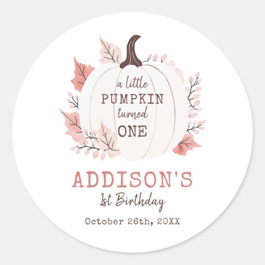 Little Pumpkin First Birthday Ronde Sticker (Voorkant)
