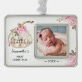 Little Pumpkin First Kerstroze Floral Foto Verzilverd Omlijst Ornament (Voorkant)