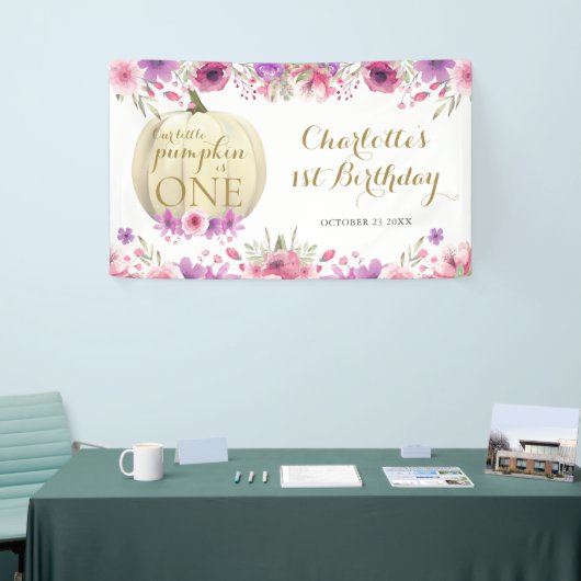 Little Pumpkin Floral 1st Birthday Party Spandoek (Beurs)