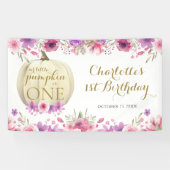 Little Pumpkin Floral 1st Birthday Party Spandoek (Horizontaal)
