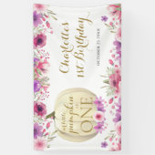 Little Pumpkin Floral 1st Birthday Party Spandoek (Verticaal)