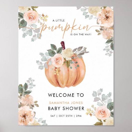 Little Pumpkin Floral Baby Shower Welcome Sign Poster (Voorkant)