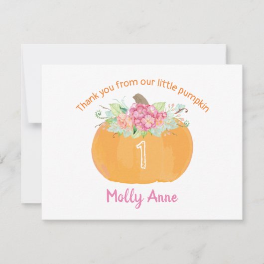 Little Pumpkin Floral Birthday Girl Herfst Bedankt (Voorkant)