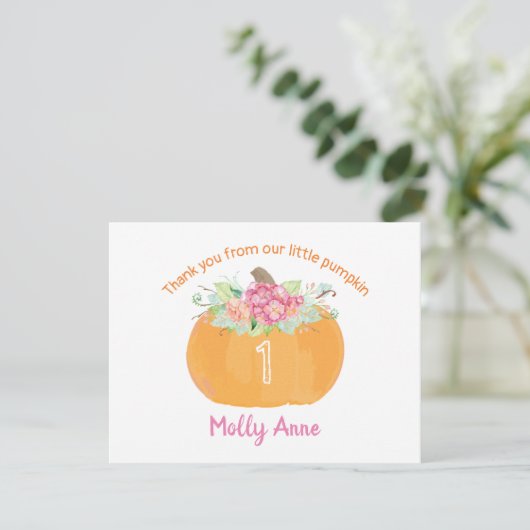 Little Pumpkin Floral Birthday Girl Herfst Bedankt (Staand voorkant)