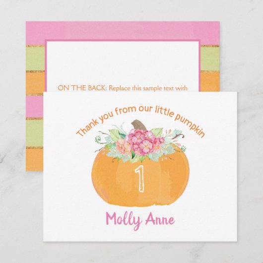 Little Pumpkin Floral Birthday Girl Herfst Bedankt (Voorkant / Achterkant)