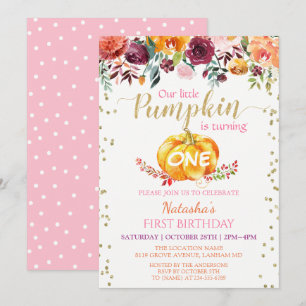 Little Pumpkin Floral Girl Baby 1ste verjaardag Kaart