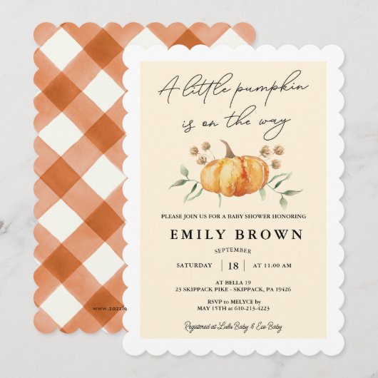 Little Pumpkin Floral Neutral Baby shower Kaart (Voorkant / Achterkant)