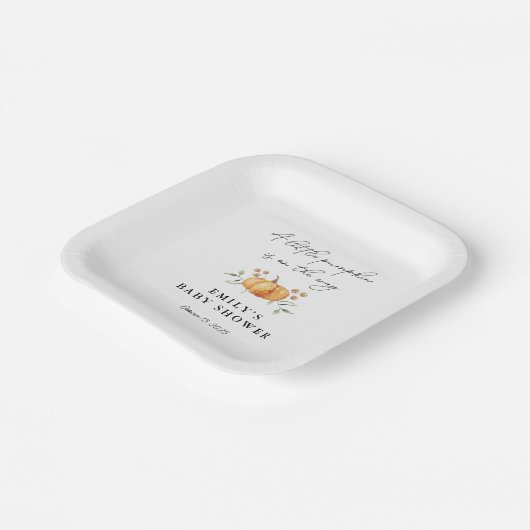 Little Pumpkin Floral Neutral Baby shower Papieren Bordje (Gebogen)