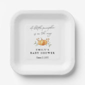Little Pumpkin Floral Neutral Baby shower Papieren Bordje (Voorkant)