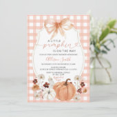 Little Pumpkin Floral Sinaasappel Gingham Baby sho Kaart (Staand voorkant)