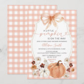 Little Pumpkin Floral Sinaasappel Gingham Baby sho Kaart (Voorkant / Achterkant)
