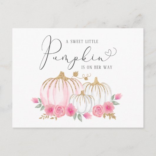 Little Pumpkin Floral Waterverf Baby Girl Uitnodiging Briefkaart (Voorkant)