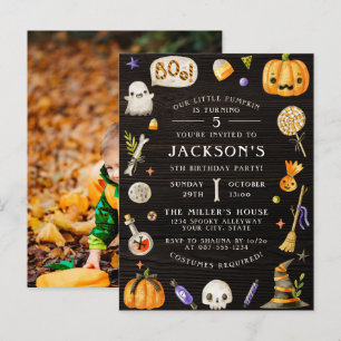 Little Pumpkin   Foto van Cute Halloween Birthday Uitnodiging Briefkaart