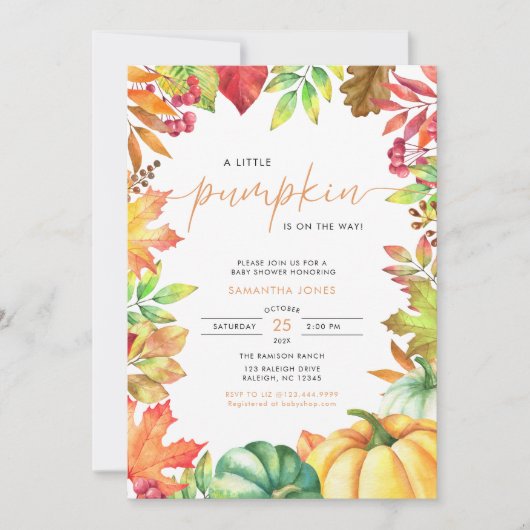 Little Pumpkin Gender Neutral Fall Baby Shower  Kaart (Voorkant)