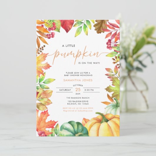 Little Pumpkin Gender Neutral Fall Baby Shower Kaart (Staand voorkant)