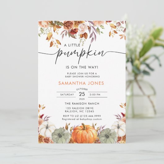 Little Pumpkin Gender Neutral Fall Baby Shower  Kaart (Staand voorkant)