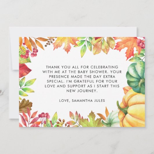 Little Pumpkin Gender Neutral Herfst Baby shower Bedankkaart (Achterkant)