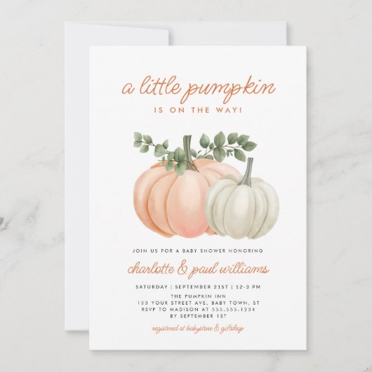 Little Pumpkin Gender Neutral Herfst Baby shower Kaart (Voorkant)