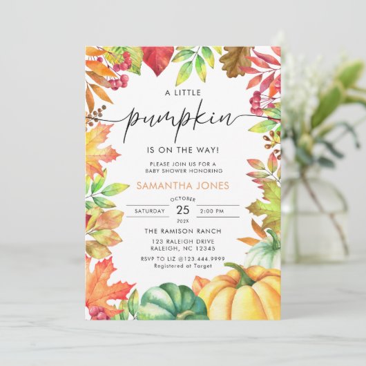 Little Pumpkin Gender Neutral Herfst Baby shower Kaart (Staand voorkant)