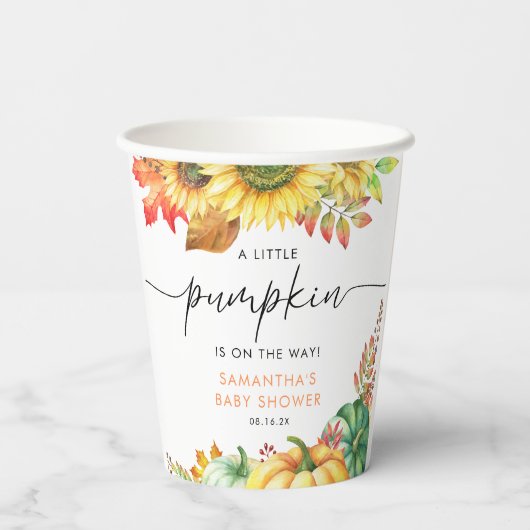 Little Pumpkin Gender Neutral Herfst Baby shower Papieren Bekers (Achterkant)