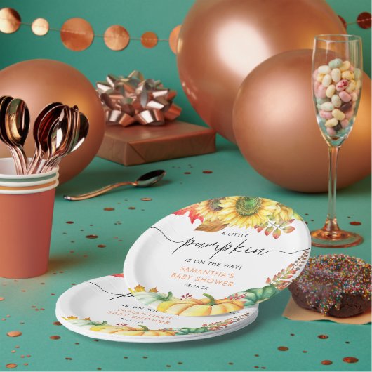 Little Pumpkin Gender Neutral Herfst Baby shower Papieren Bordje (Multi)