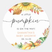 Little Pumpkin Gender Neutral Herfst Baby shower Ronde Sticker (Voorkant)
