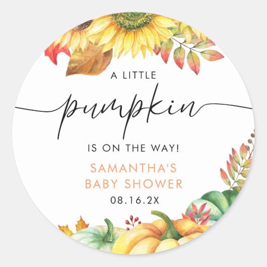 Little Pumpkin Gender Neutral Herfst Baby shower Ronde Sticker (Voorkant)