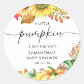Little Pumpkin Gender Neutral Herfst Baby shower Ronde Sticker (Voorkant)