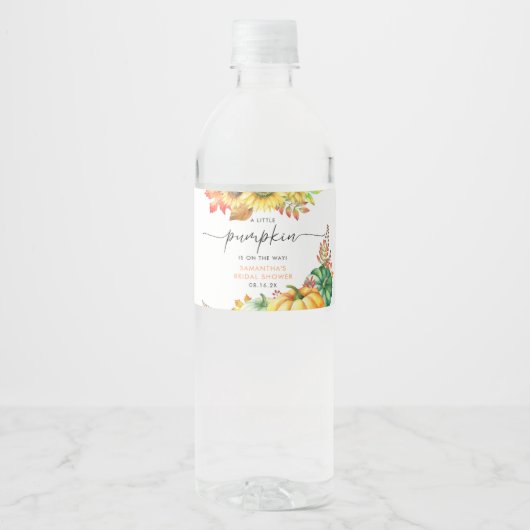 Little Pumpkin Gender Neutral Herfst Baby shower Waterfles Etiket (Voorkant)