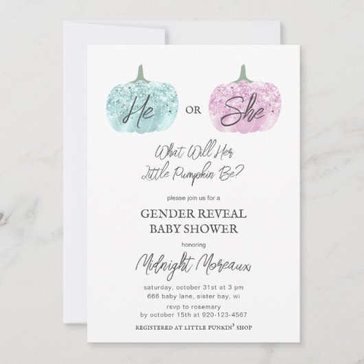 Little Pumpkin Gender onthulling Halloween Baby sh Kaart (Voorkant)